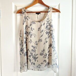 Carla Conti Blue Cream Floral Italian Silk Sheer Sleeveless Top